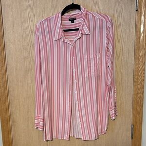 Torrid Casual Button-Down Shirt in Pink and White Stripes